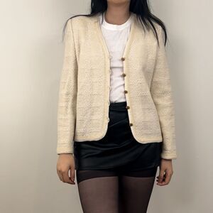 Vintage Cream and White Plaid Cardigan